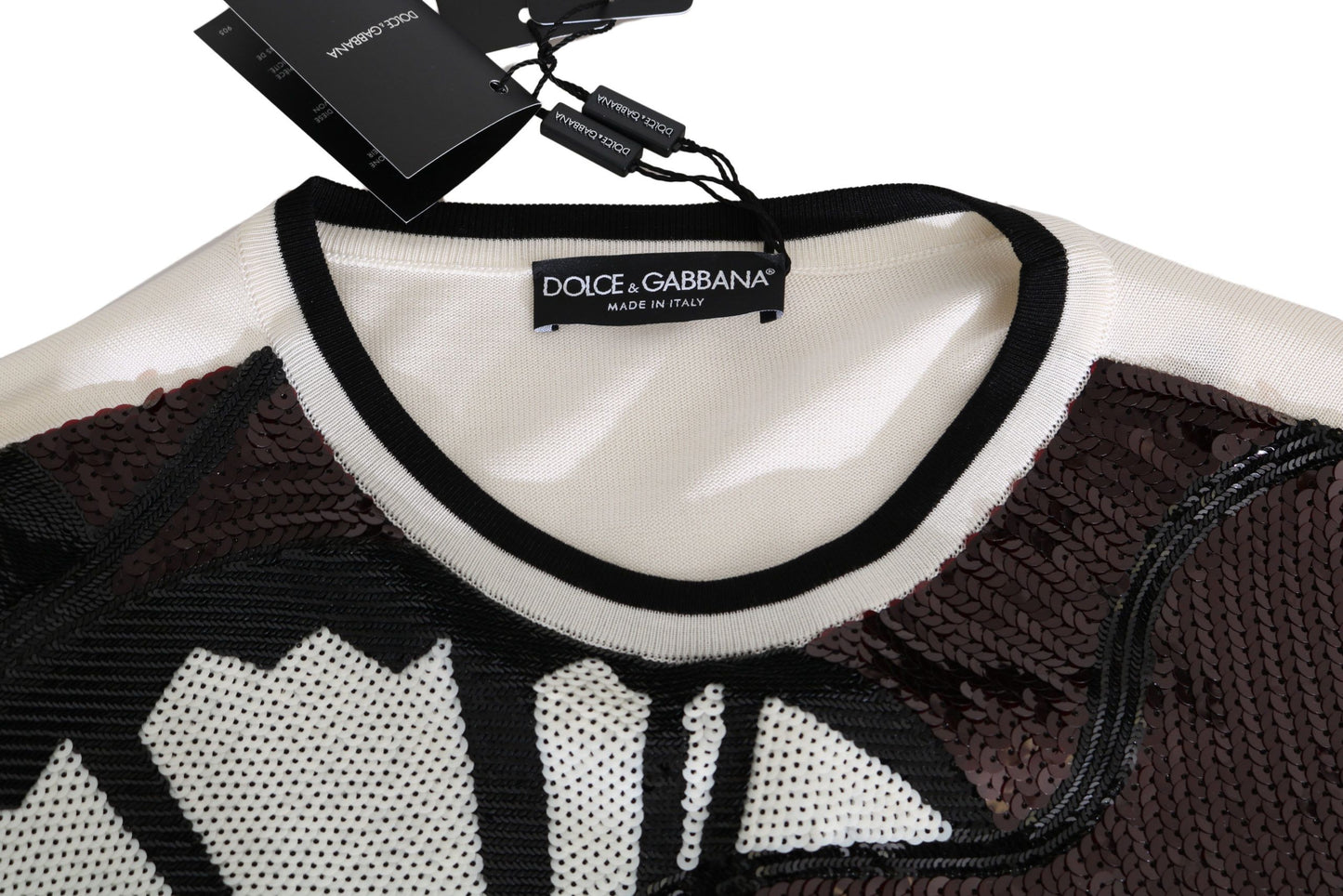 Suéter de punto Dolce & Gabbana blanco con lentejuelas y guitarra
