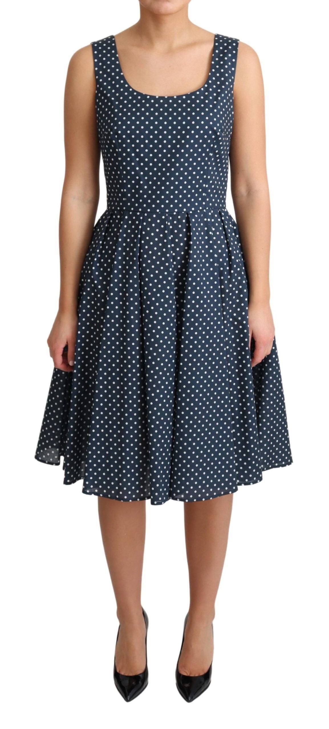 Vestido de algodón de corte A azul con lunares de Dolce & Gabbana