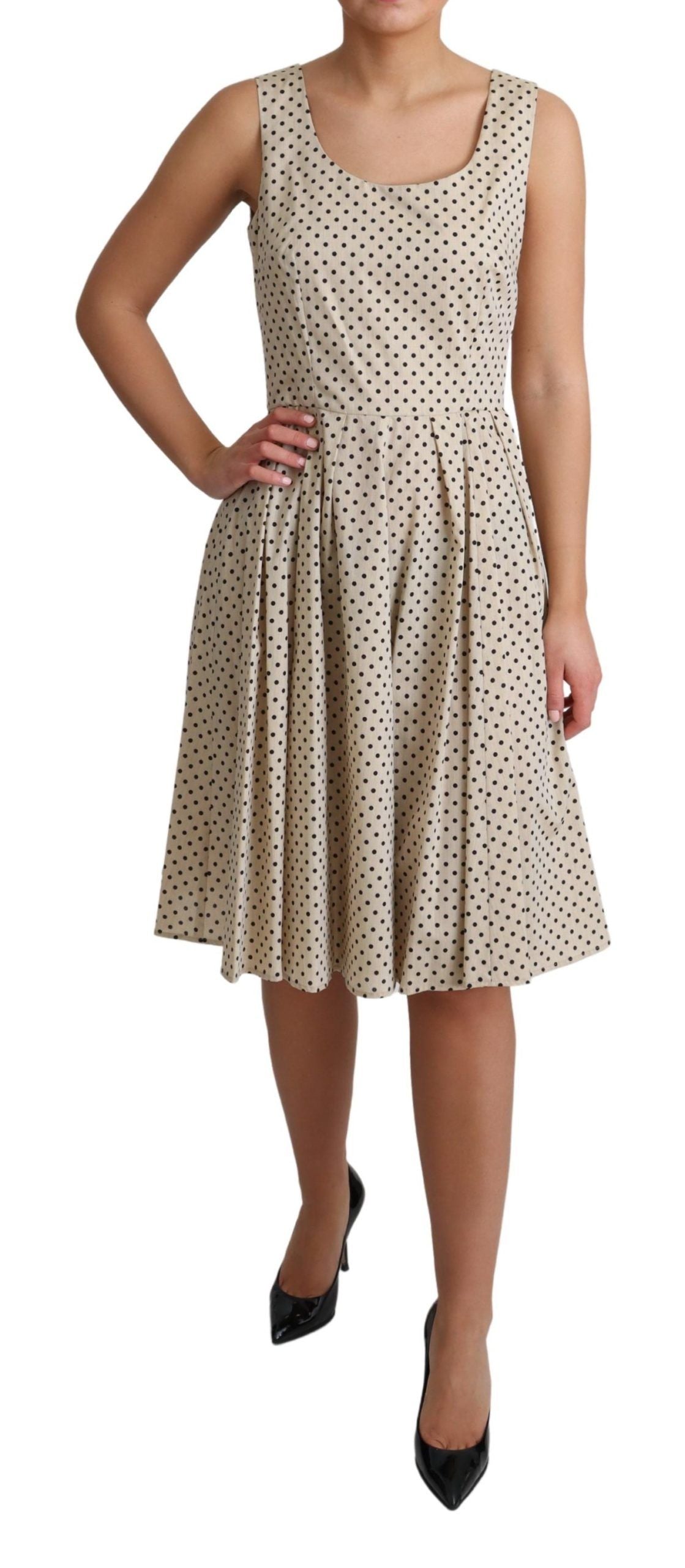 Vestido Acampanado de Algodón Beige con Puntos de Dolce & Gabbana