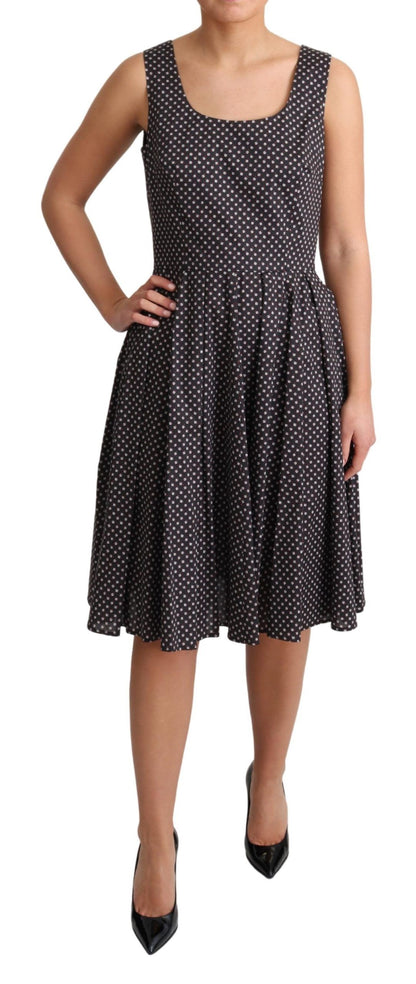 Vestido evasé elástico de algodón con estampado floral negro de Dolce & Gabbana