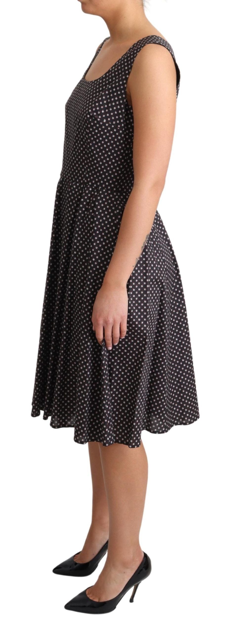 Vestido evasé elástico de algodón con estampado floral negro de Dolce & Gabbana