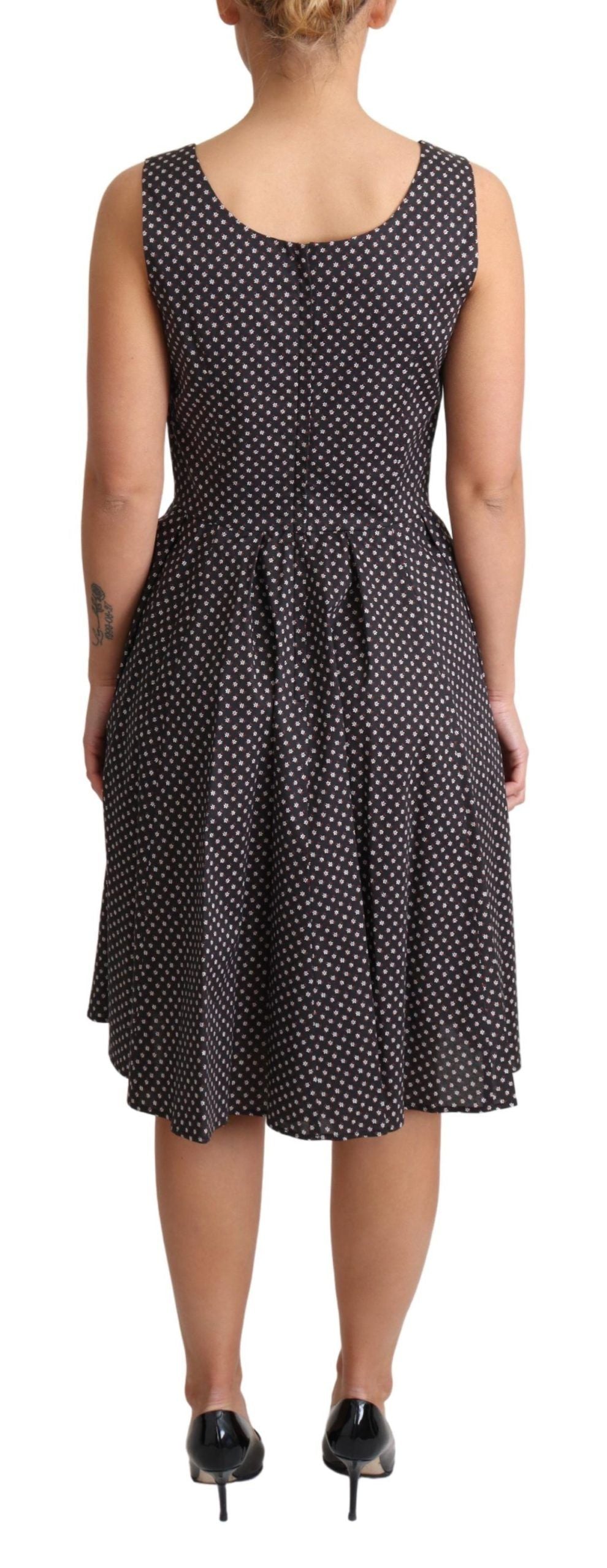 Vestido evasé elástico de algodón con estampado floral negro de Dolce & Gabbana
