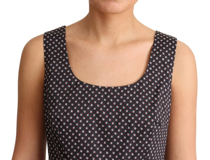 Vestido evasé elástico de algodón con estampado floral negro de Dolce & Gabbana