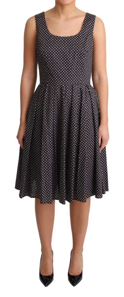 Vestido evasé elástico de algodón con estampado floral negro de Dolce & Gabbana