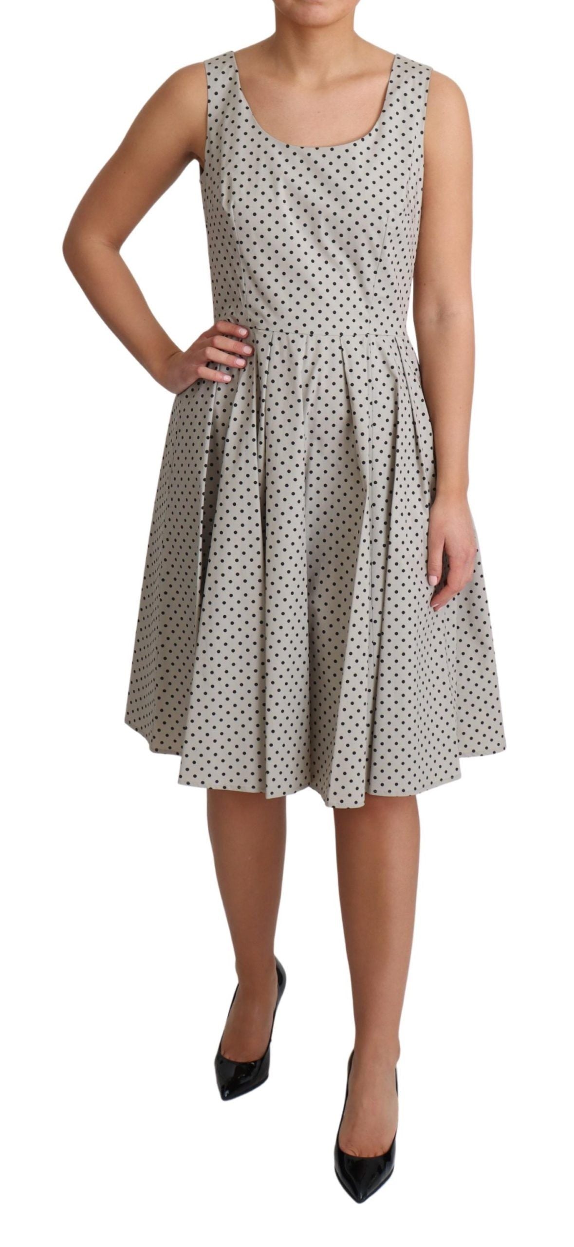 Vestido Acampanado de Algodón Beige con Puntos de Dolce & Gabbana