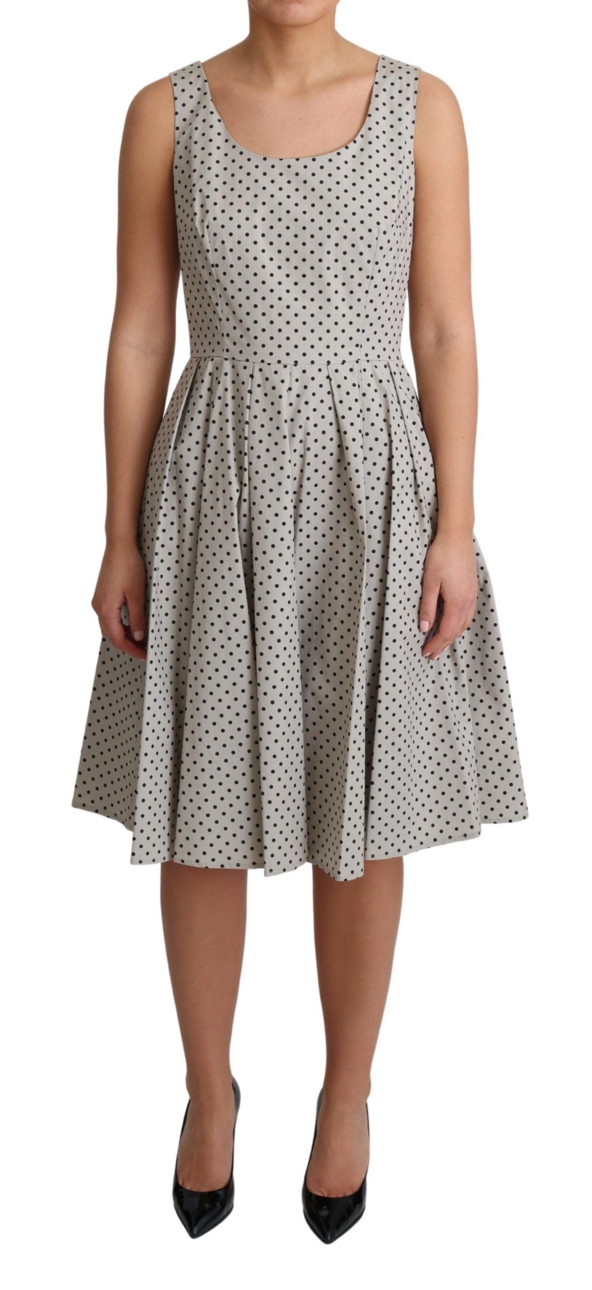 Vestido Acampanado de Algodón Beige con Puntos de Dolce & Gabbana