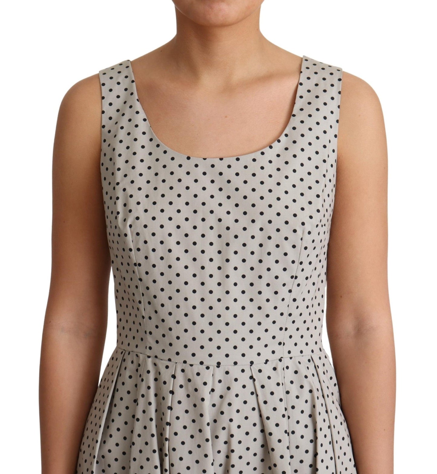 Vestido Acampanado de Algodón Beige con Puntos de Dolce & Gabbana