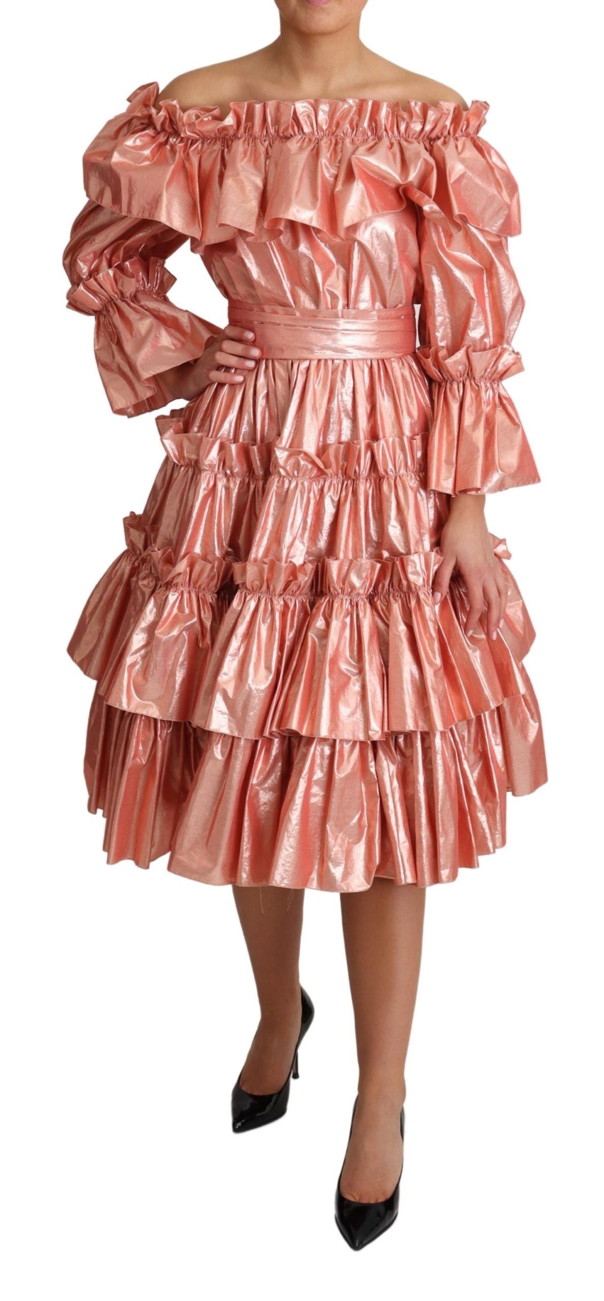 Vestido rosa con volantes de seda y algodón Dolce & Gabbana