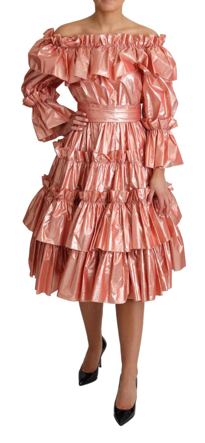 Vestido rosa con volantes de seda y algodón Dolce & Gabbana