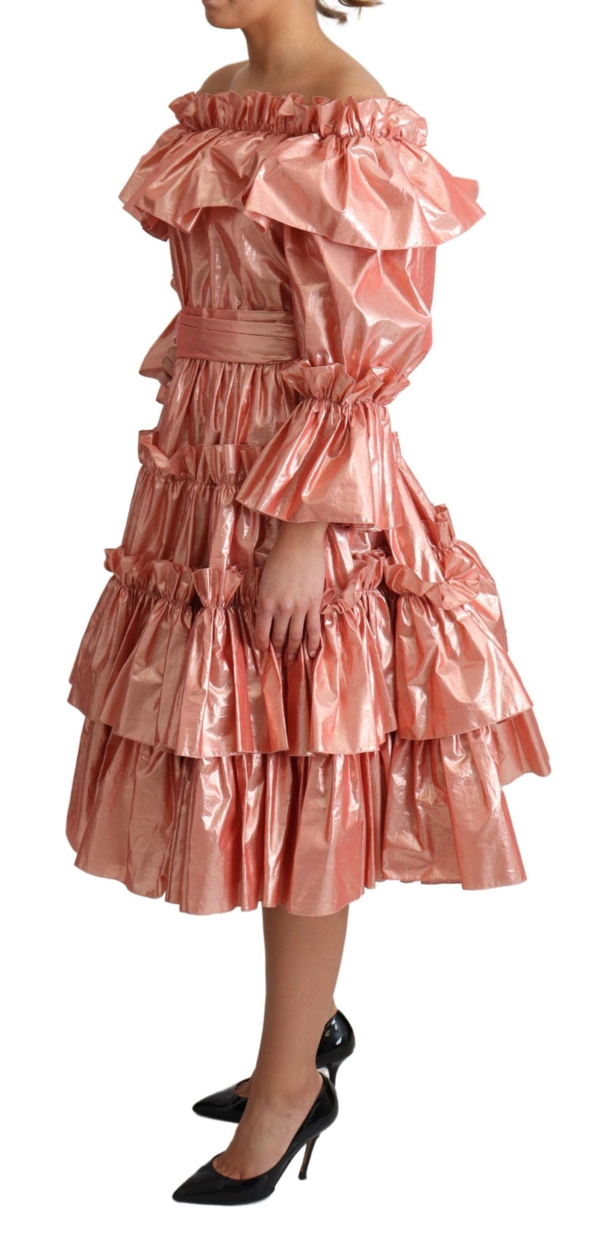 Vestido rosa con volantes de seda y algodón Dolce & Gabbana