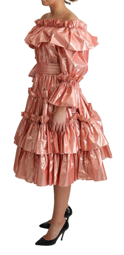 Vestido rosa con volantes de seda y algodón Dolce & Gabbana