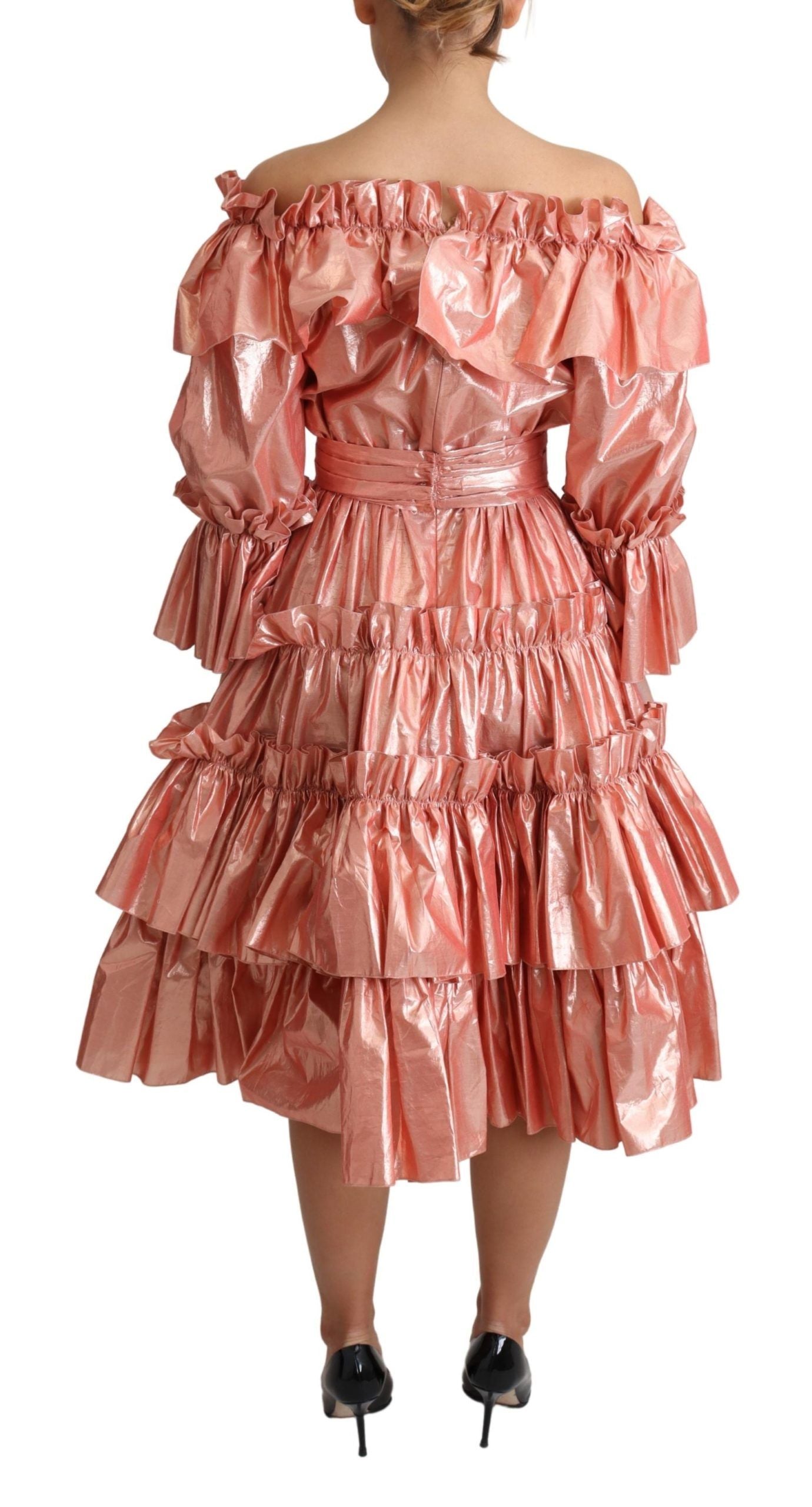 Vestido rosa con volantes de seda y algodón Dolce & Gabbana