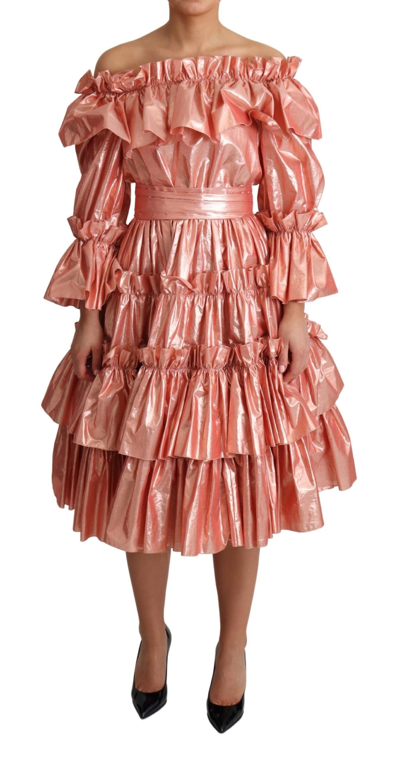 Vestido rosa con volantes de seda y algodón Dolce & Gabbana