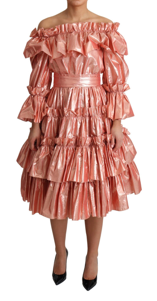 Vestido rosa con volantes de seda y algodón Dolce & Gabbana