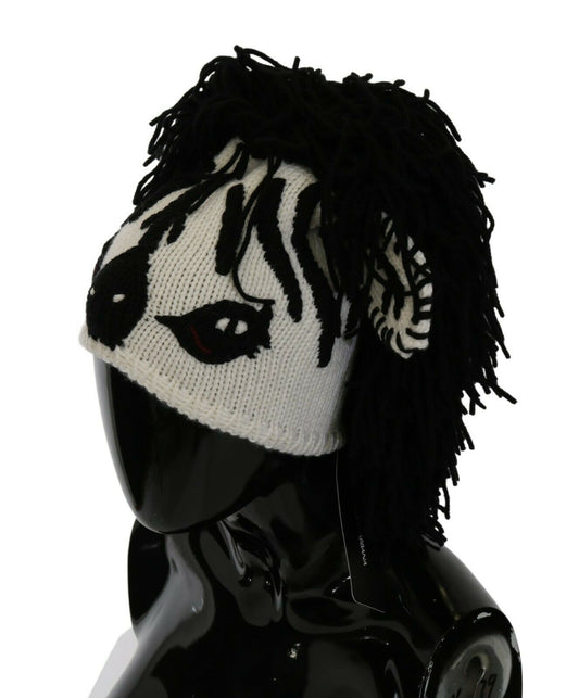 Gorro Dolce & Gabbana de cachemir de punto blanco y negro con diseño de animales