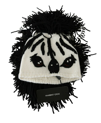 Gorro Dolce & Gabbana de cachemir de punto blanco y negro con diseño de animales