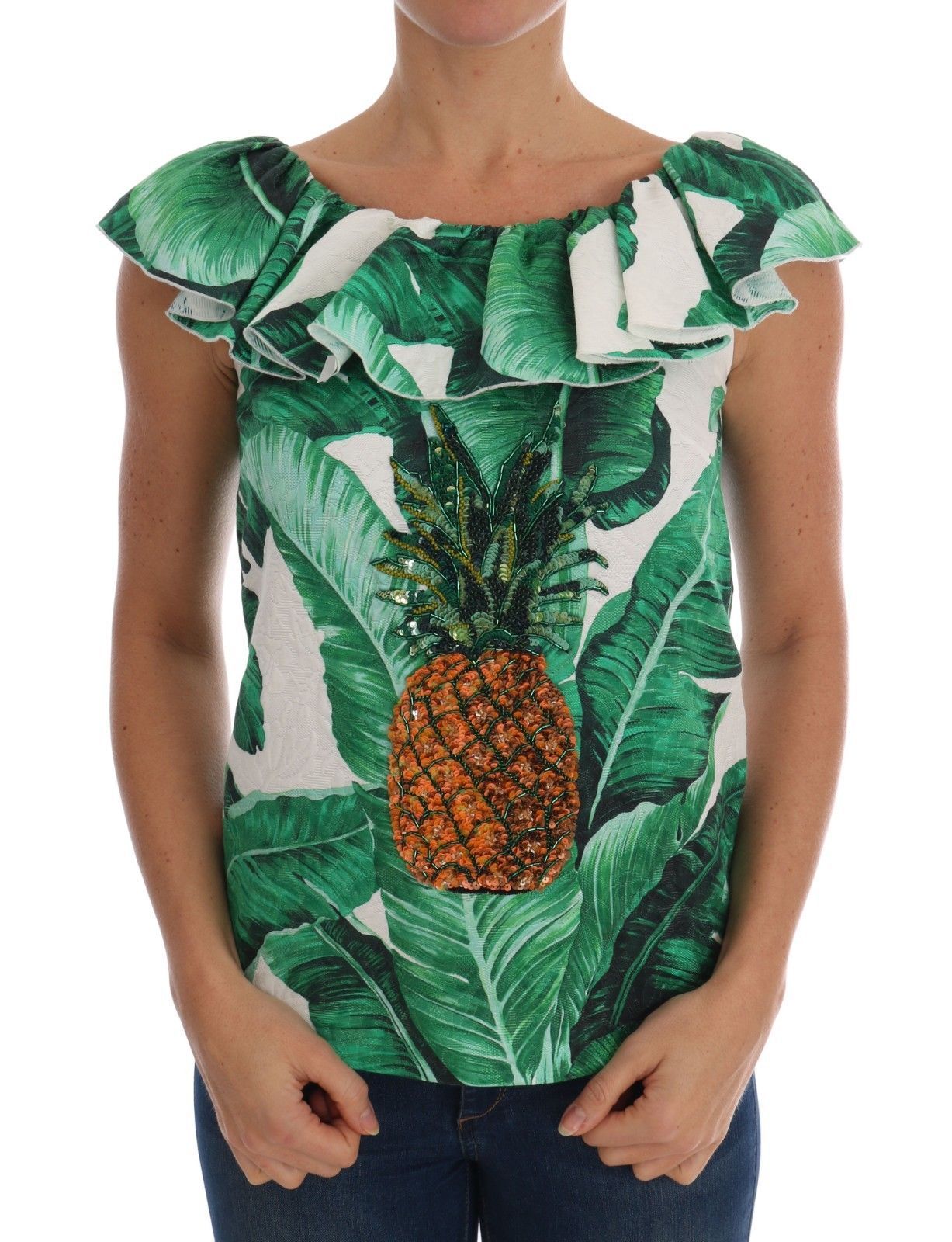 Camiseta Blusa de Lentejuelas Piña Plátano Dolce & Gabbana