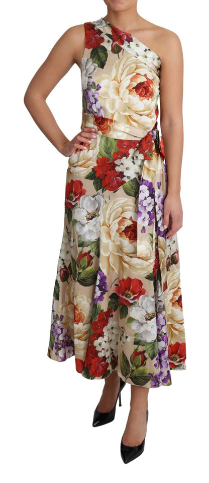 Dolce & Gabbana Vestido de seda elástica con estampado floral y un hombro