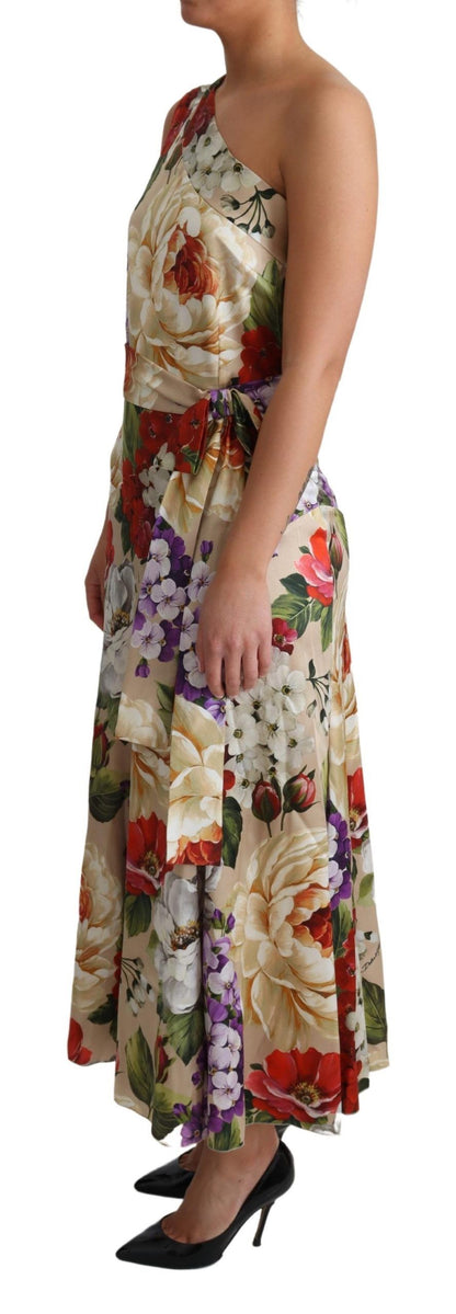 Dolce & Gabbana Vestido de seda elástica con estampado floral y un hombro