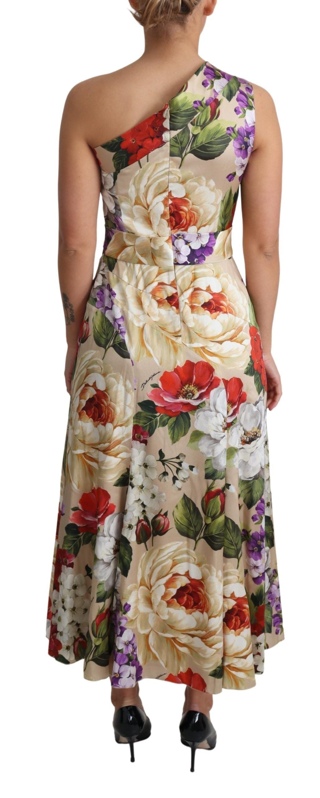 Dolce & Gabbana Vestido de seda elástica con estampado floral y un hombro