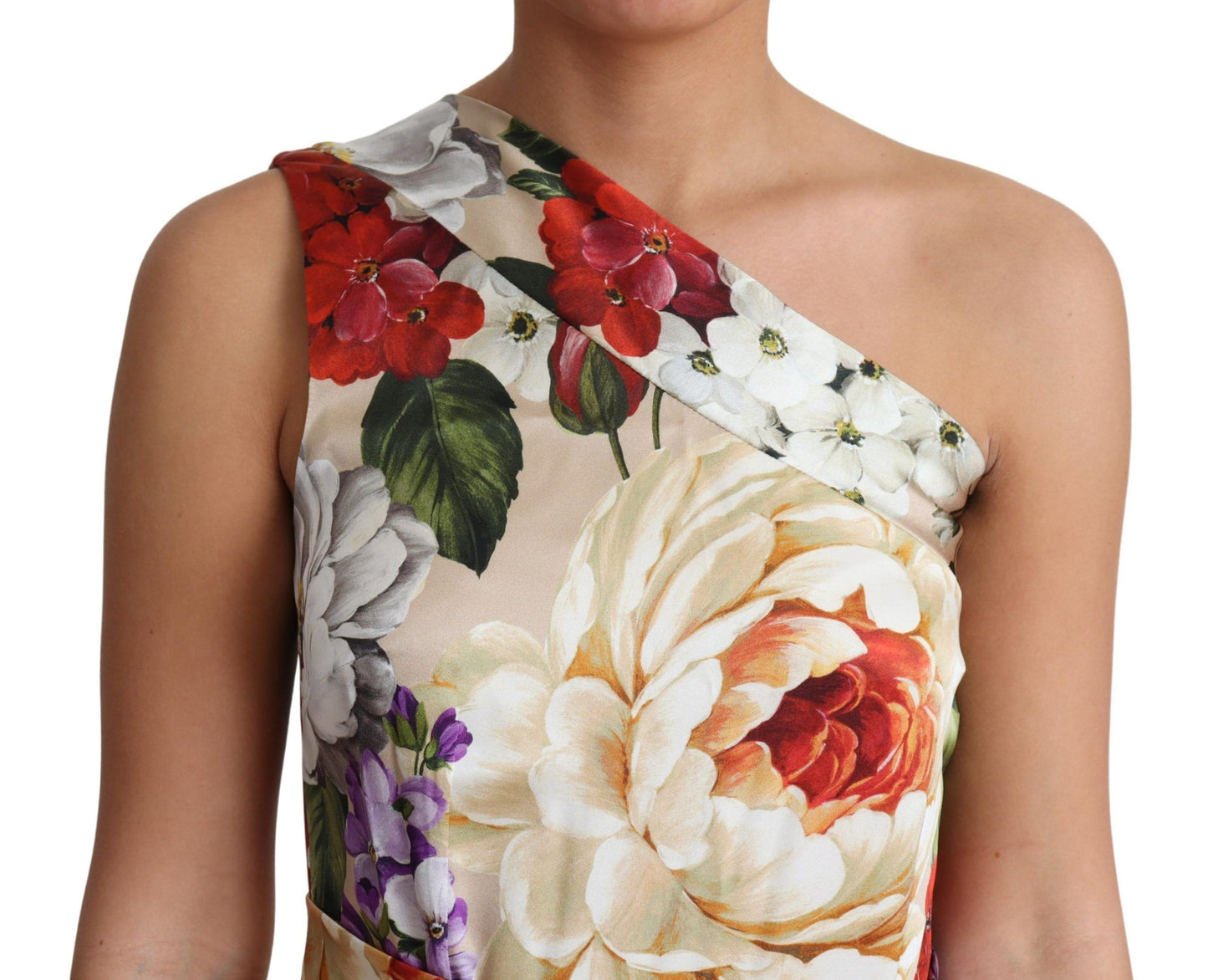 Dolce & Gabbana Vestido de seda elástica con estampado floral y un hombro
