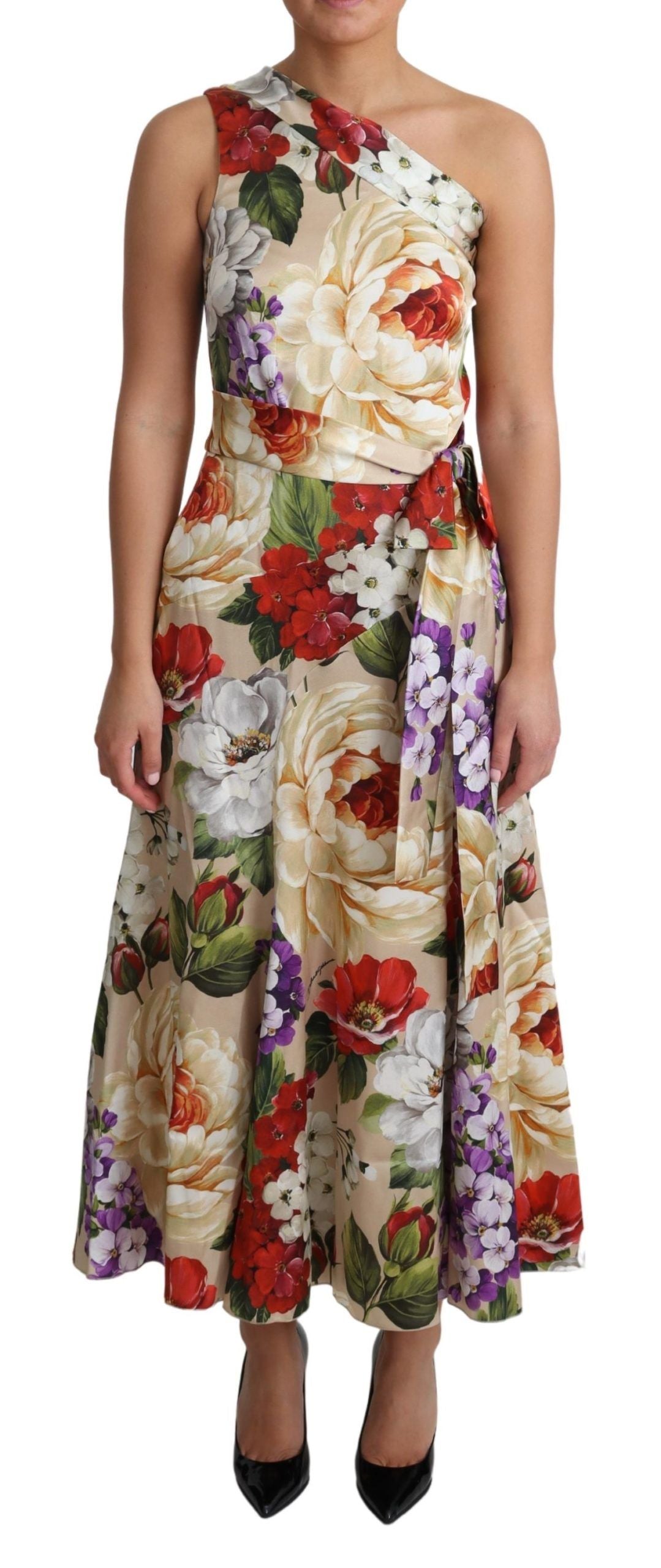 Dolce & Gabbana Vestido de seda elástica con estampado floral y un hombro