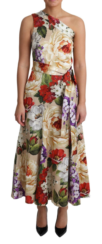 Dolce & Gabbana Vestido de seda elástica con estampado floral y un hombro