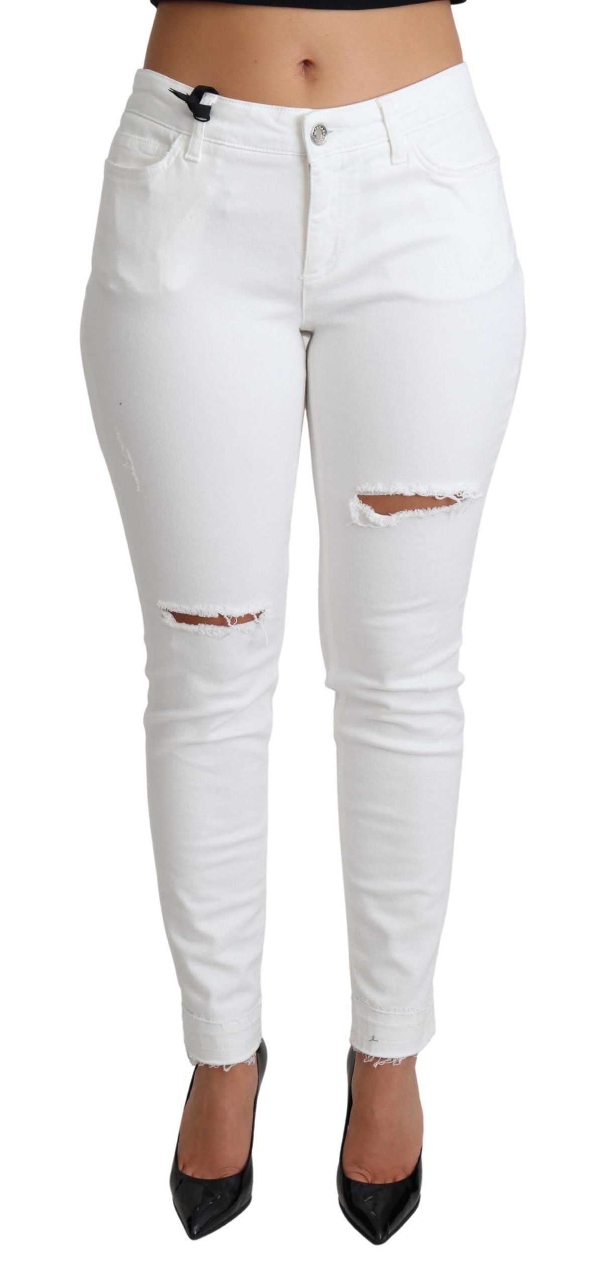 Jeans ajustados Dolce & Gabbana de algodón elástico blanco rasgado