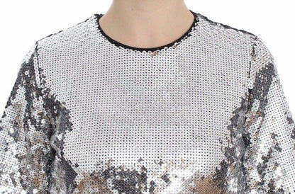 Dolce & Gabbana Blusa de Lentejuelas Plateadas Cuello Redondo Camiseta Top
