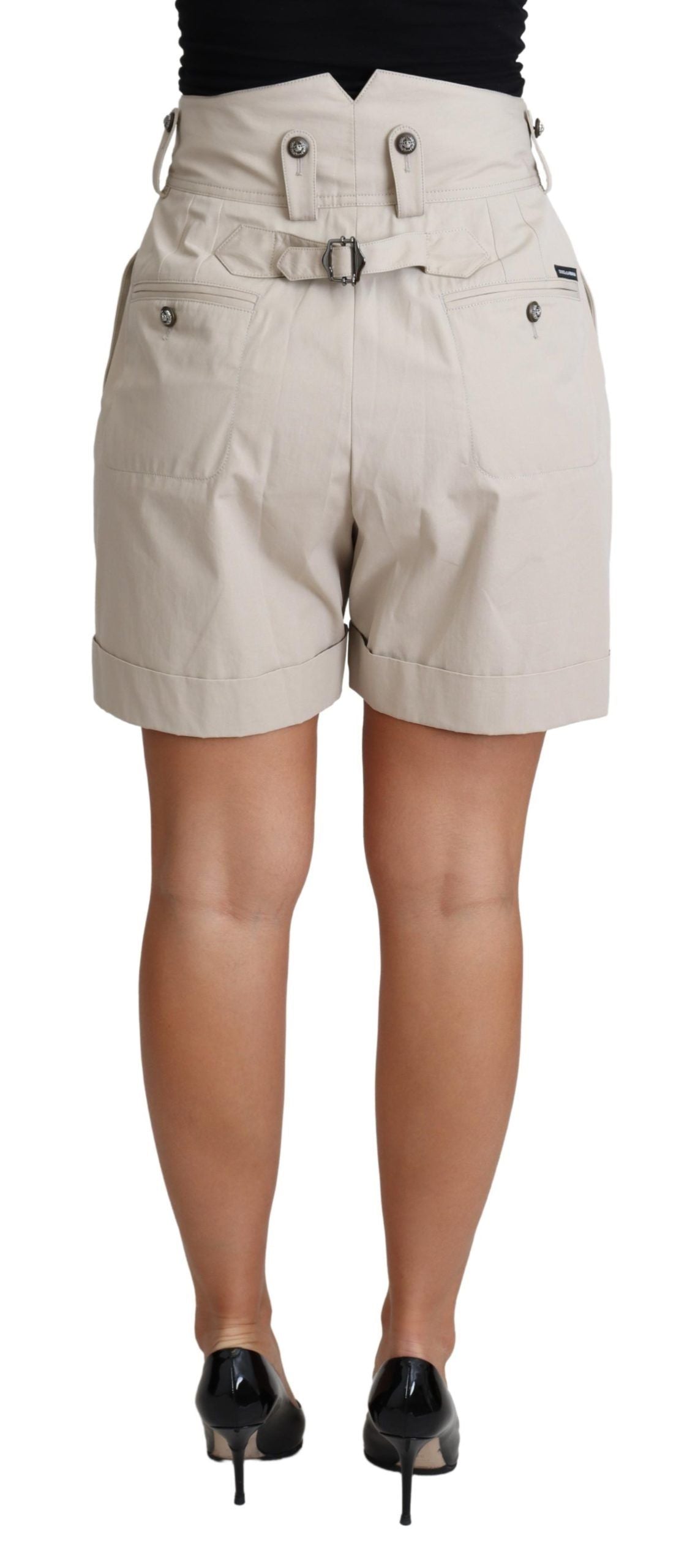 Dolce & Gabbana Pantalones cortos casuales plisados de algodón beige de tiro alto