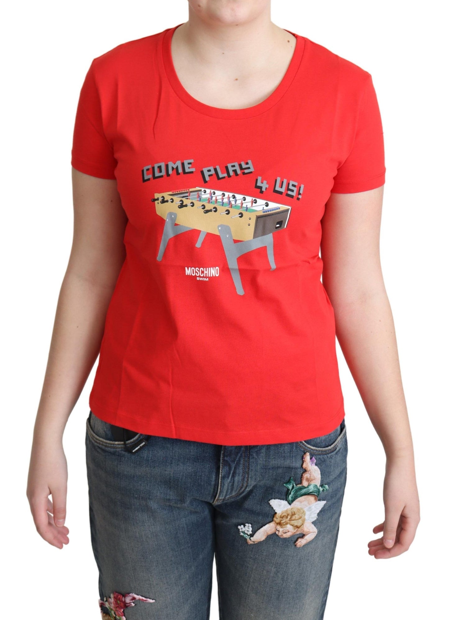 Blusa Camiseta Moschino Roja de Algodón con Estampado "Come Play 4 Us"