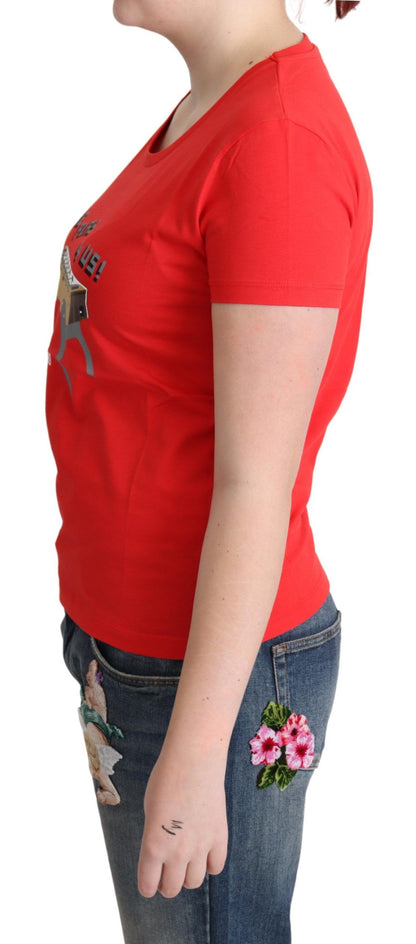 Blusa Camiseta Moschino Roja de Algodón con Estampado "Come Play 4 Us"