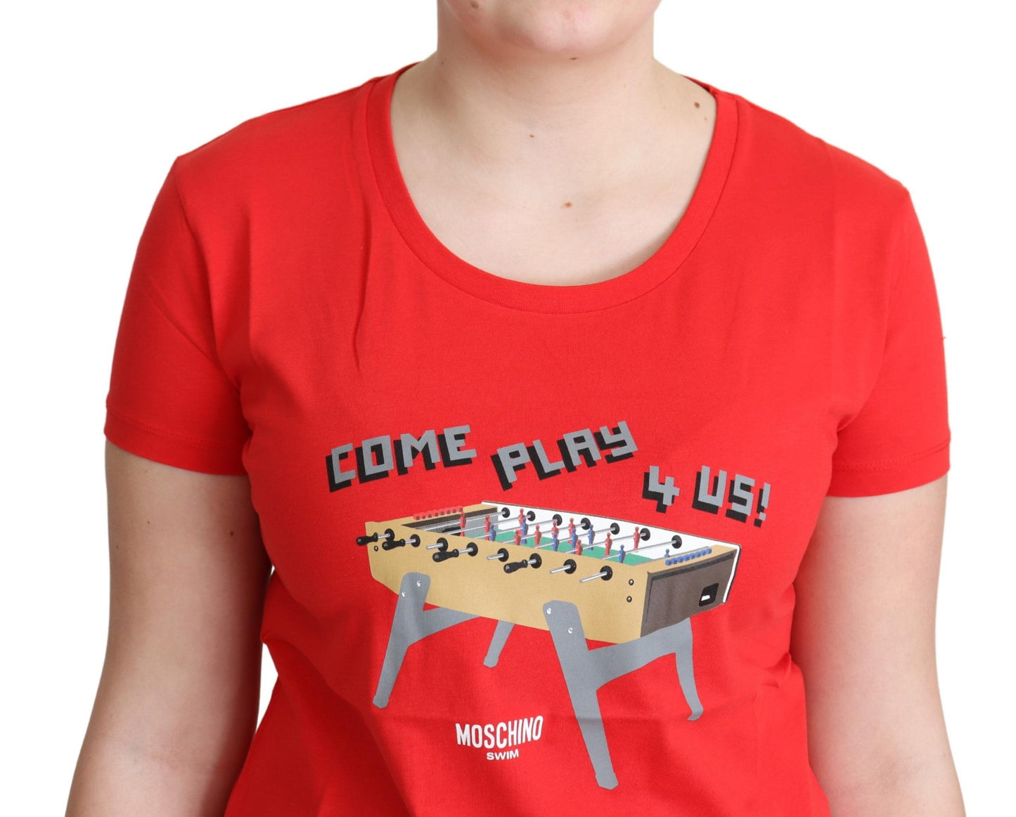 Blusa Camiseta Moschino Roja de Algodón con Estampado "Come Play 4 Us"