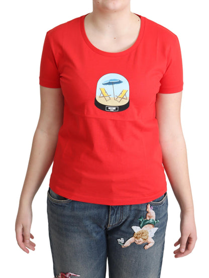 Camiseta blusa de manga corta de algodón estampado rojo Moschino