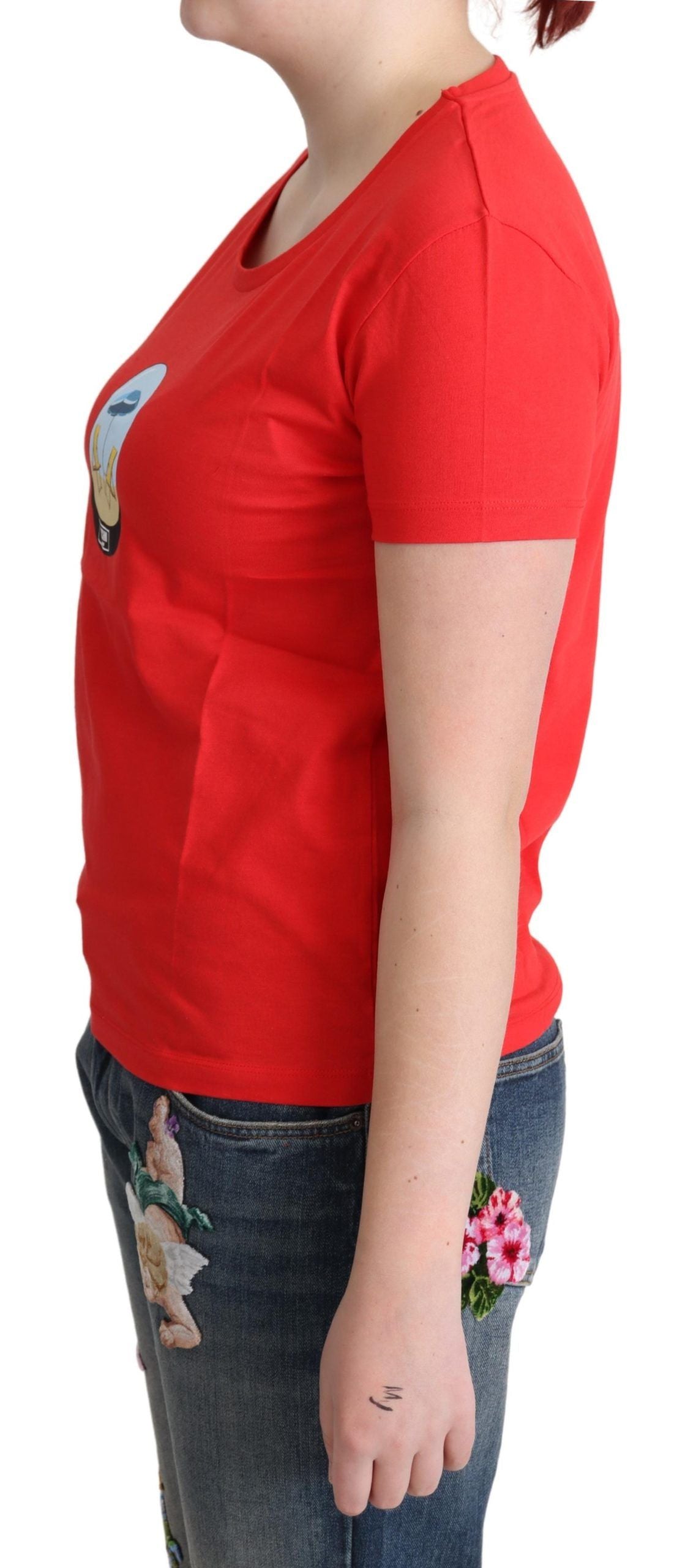 Camiseta blusa de manga corta de algodón estampado rojo Moschino