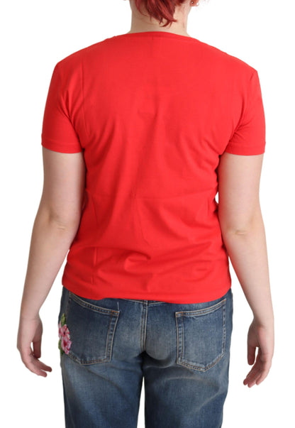 Camiseta blusa de manga corta de algodón estampado rojo Moschino