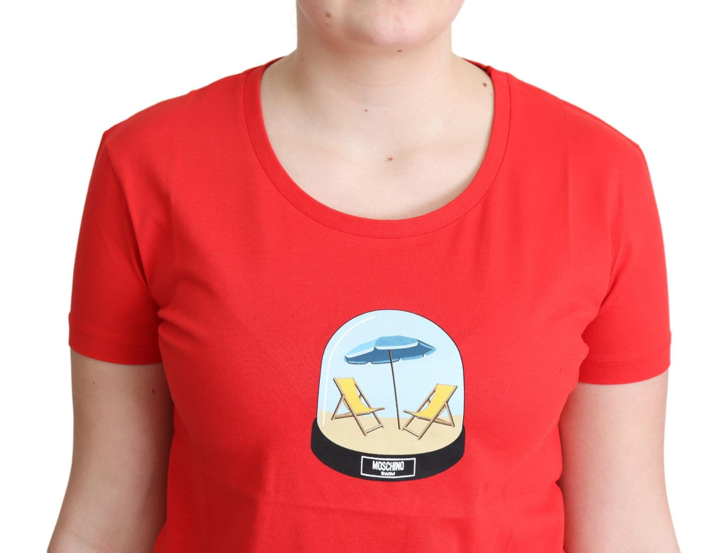 Camiseta blusa de manga corta de algodón estampado rojo Moschino