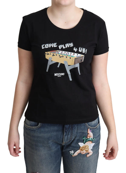 Camiseta Moschino negra de algodón con estampado "Come Play 4 Us"