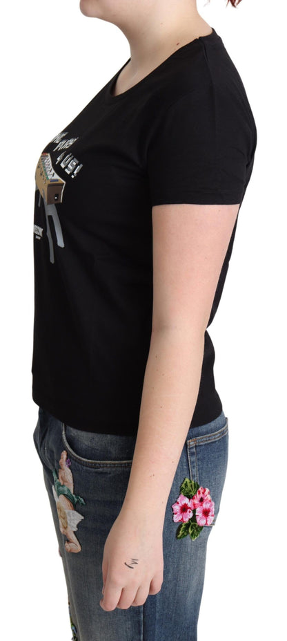 Camiseta Moschino negra de algodón con estampado "Come Play 4 Us"