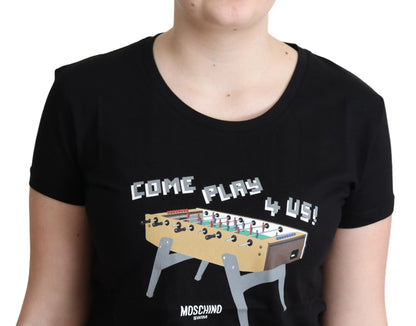 Camiseta Moschino negra de algodón con estampado "Come Play 4 Us"