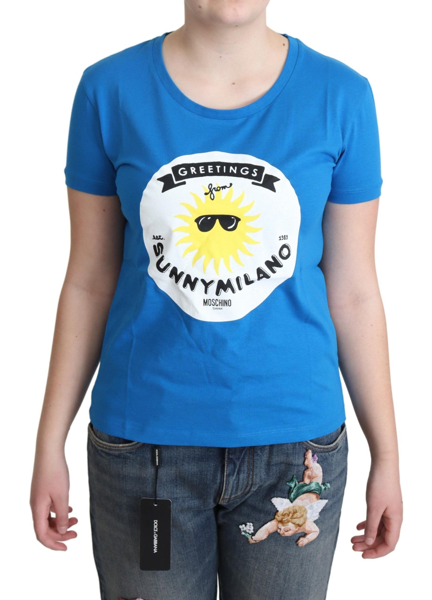Camiseta Moschino de algodón azul con estampado Sunny Milano