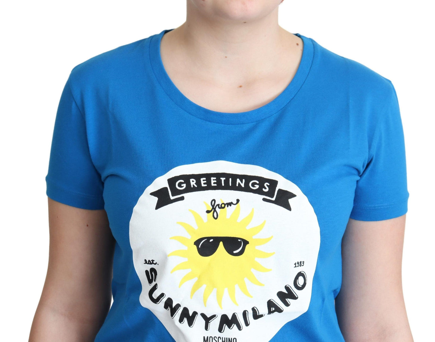 Camiseta Moschino de algodón azul con estampado Sunny Milano