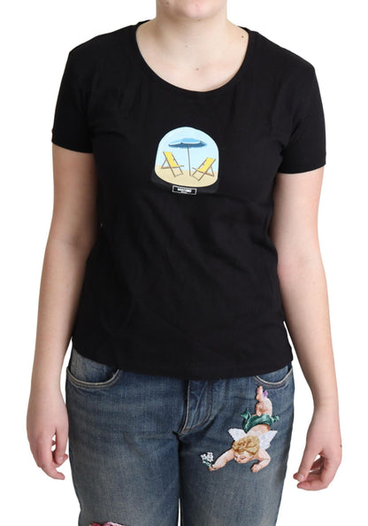 Camiseta Moschino negra de manga corta de algodón estampado