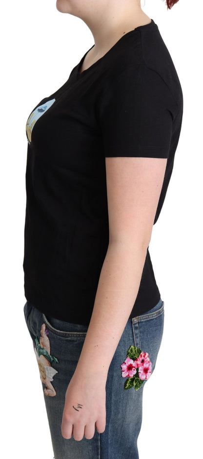 Camiseta Moschino negra de manga corta de algodón estampado