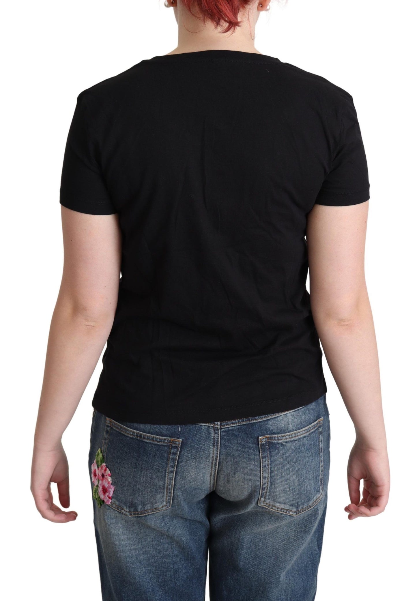 Camiseta Moschino negra de manga corta de algodón estampado