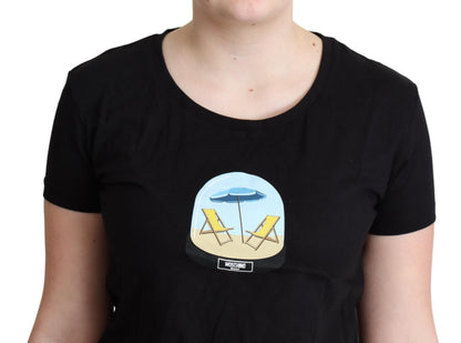 Camiseta Moschino negra de manga corta de algodón estampado