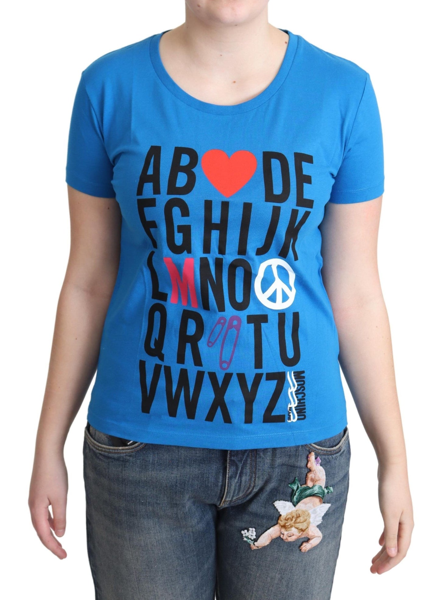 Moschino Tops Azules de Algodón con Estampado de Letras del Alfabeto