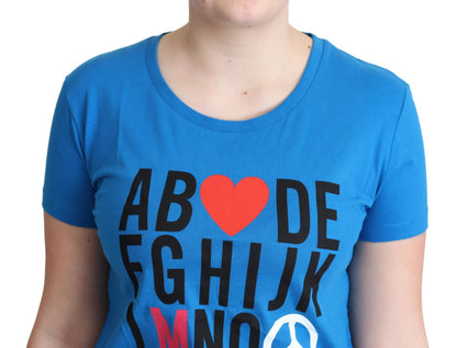 Moschino Tops Azules de Algodón con Estampado de Letras del Alfabeto