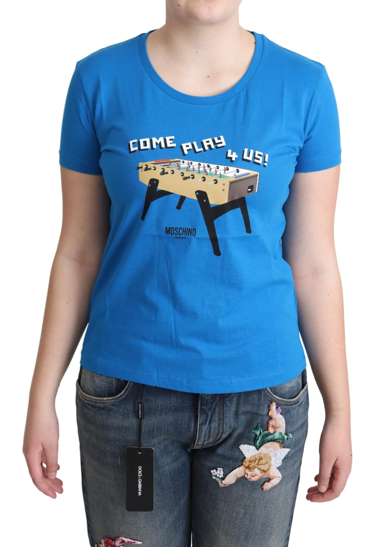 Camiseta Moschino azul de algodón con estampado Come Play 4 Us