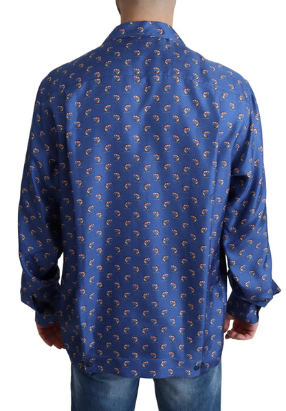 Camisa de seda con estampado de sombrilla y silla de playa azul de Dolce & Gabbana